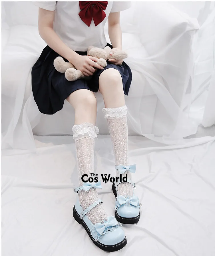 ญี่ปุ่นสาว Bowknot รอบ Toe หนังเทียมรองเท้าแบนสำหรับ Lolita JK School Uniform อะนิเมะคอสเพลย์