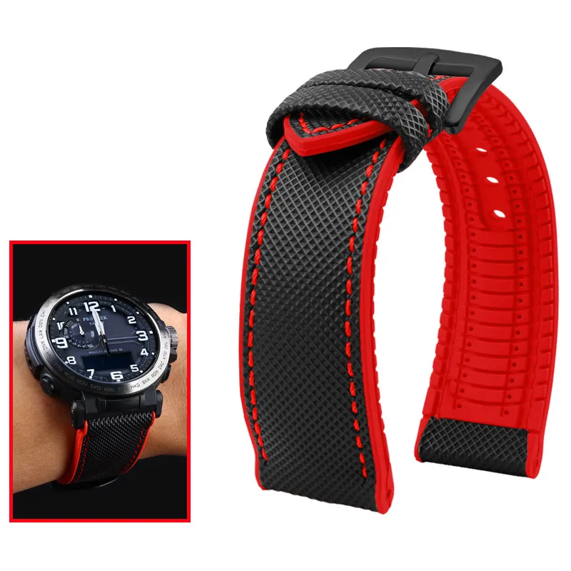 Nylon Silicone Bottom Watch Band Carbon fibre Strap For Seiko Casio PROSPEX Series PRG-650 PRW-6600 PRG600 ports Rubber Bracelet