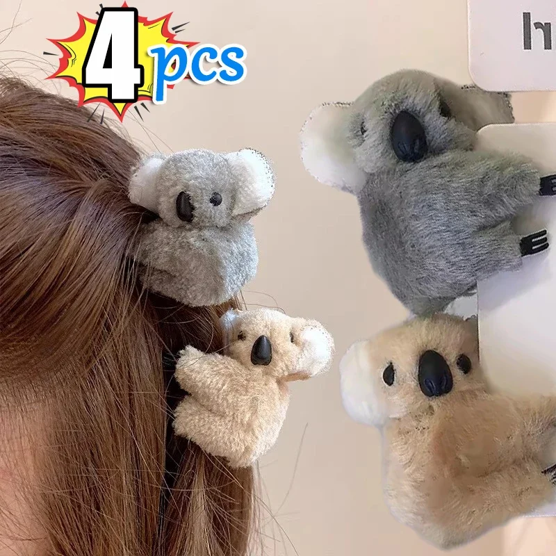 Presilha de cabelo de pelúcia coala urso, grampos de cabelo fofos, grampo de cabelo de animal fofo para meninas, acessórios de presilhas de coala