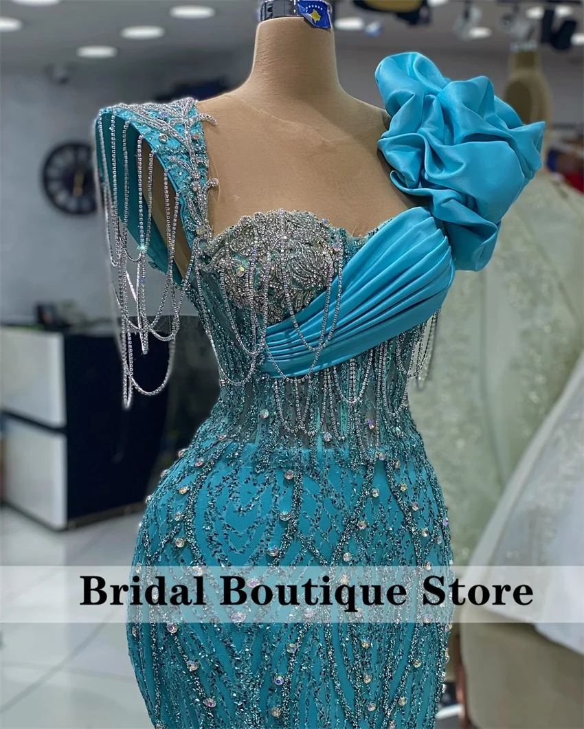 Luxury Couture Mermaid Evening Dresses With Tassels Shiny Stones Crystal Celebrity Party Gown Wedding Guest Robes Customized