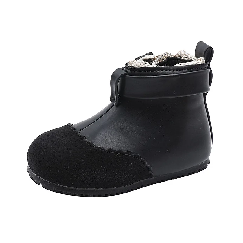 

Кружевные кожаные полусапожки принцессы для девочек, осенние нескользящие детские ботильоны с мягкой подошвой, теплая детская обувь для малышей от 1 до 6 лет