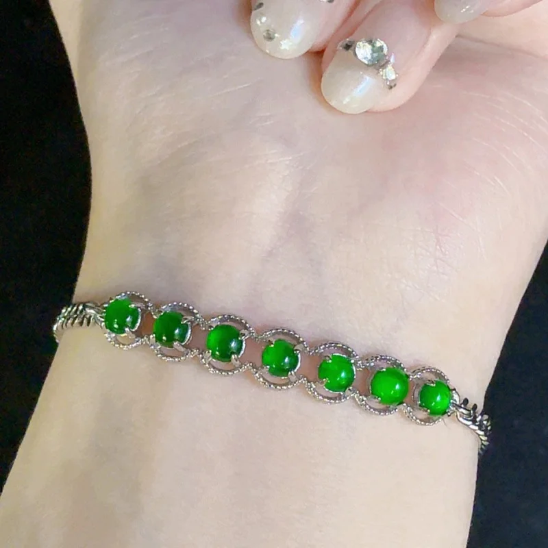 

Браслет с натуральным изумрудом, полностью зеленый кабошон, высококачественные украшения с ярким солнечным зеленым кабошоном, популярные в прямых эфирах, Light L