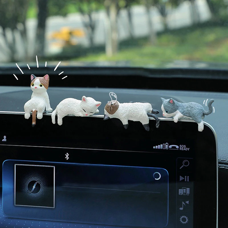 New Cute Car Center Console Decoration Ornaments Kitten Action Figure Auto Dashboard Rearview Mirror Decoration Car Accessories