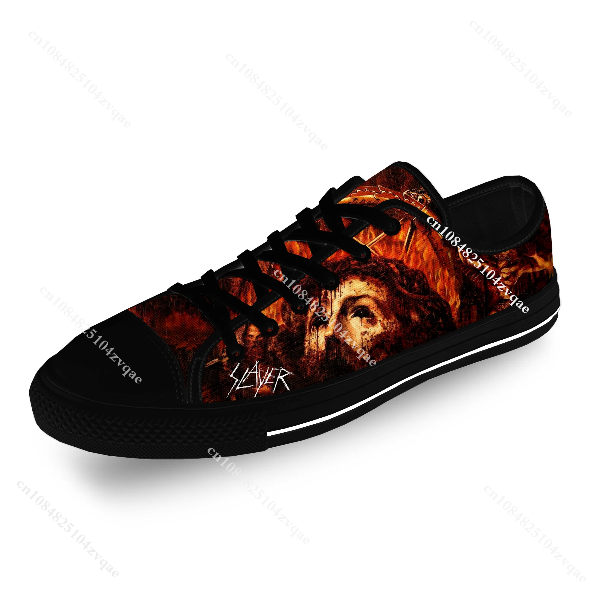 Slayer Heavy Metal Rock Band Horror beängstigend lässig Stoff 3D-Druck Low-Top-Leinwand Mode Schuhe Männer Frauen atmungsaktive Turnschuhe