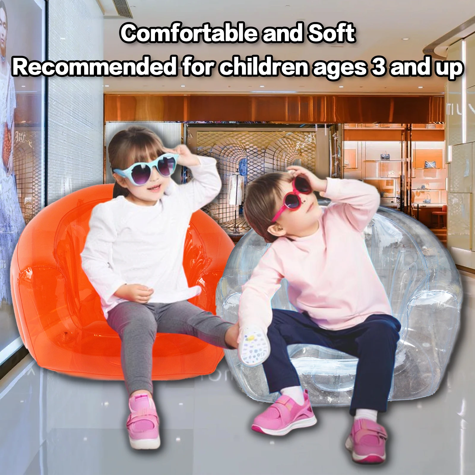 Transparent PVC Inflatable Chair, Blow Up Portable Sofa for Camping Yard Patio, Summer Furniture Outdoor Beach Room for Kids
