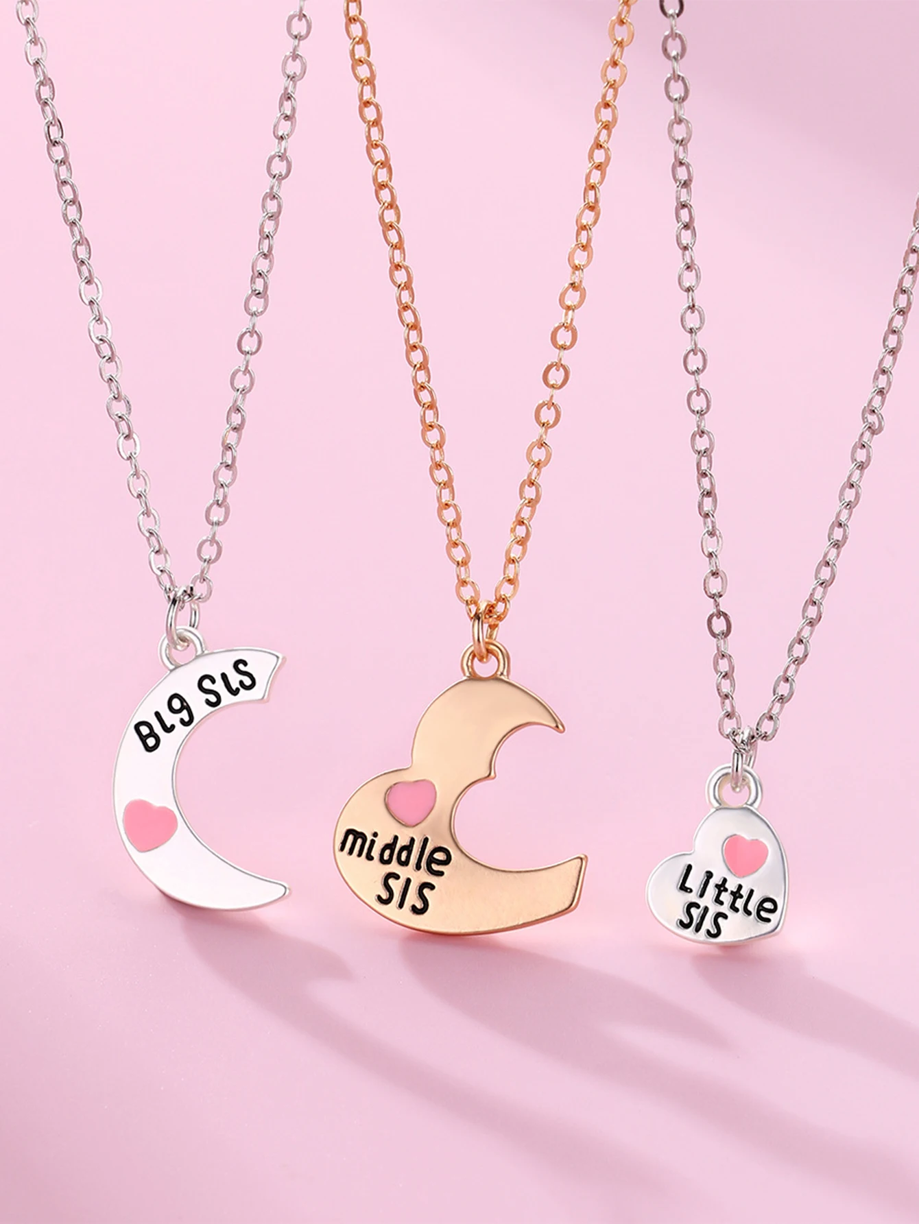 3 Pcs/Set Mother Daughter Metal Pendant Necklace Sister Mom Heart Contacted Together Fine Jewelry Gifts