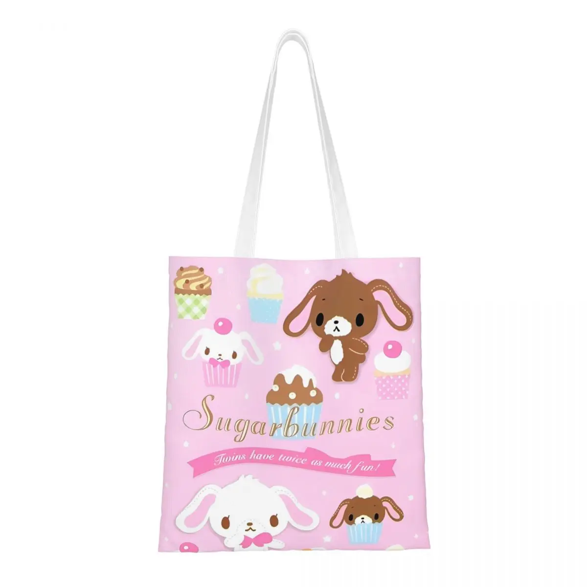 

Cute Sugarbunnies Canvas Tote Handbag Cartoon Grocery Bags Large Capacity Shopping Bags for Unisex