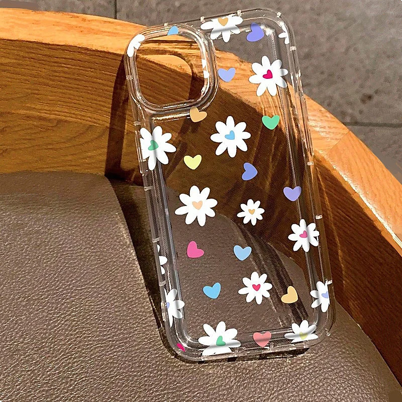 Ins Cute Cartoon Flowers Heart Print Phone Case For Xiaomi Redmi Note 13 12 11 Pro Plus 12S 11S 10S 10 9 Soft Clear Cases Cover