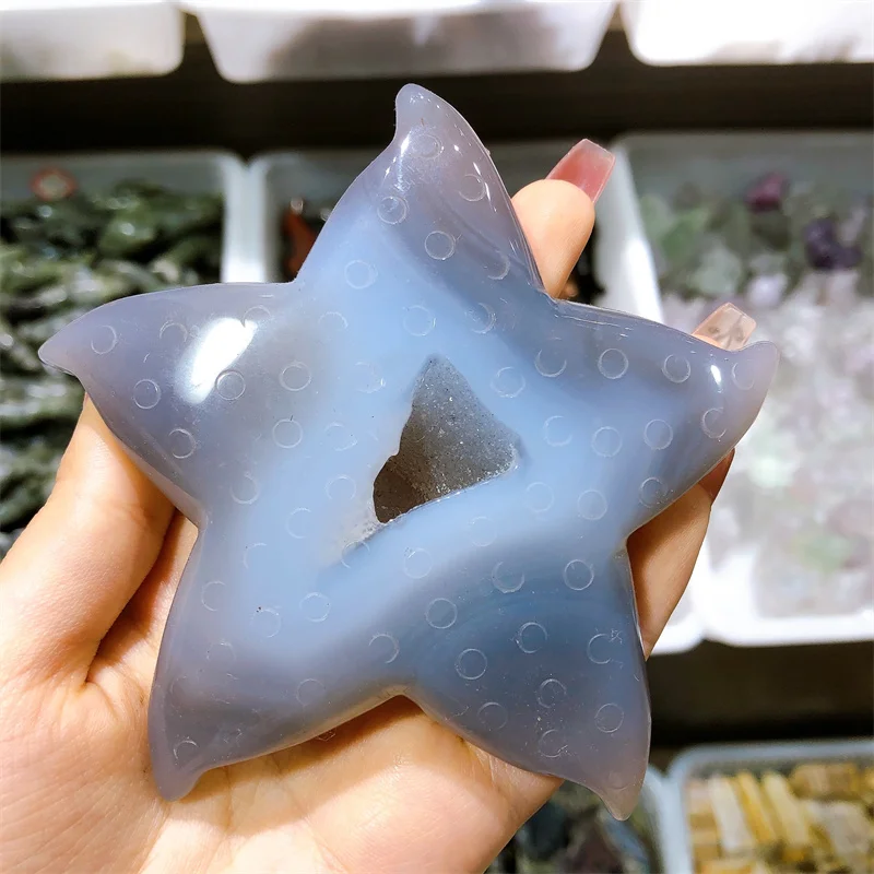 Natural Agate Geode Starfish Carving Energy Gemstone Healing Halloween Crystal Stone Home Decoration Gift 1pcs