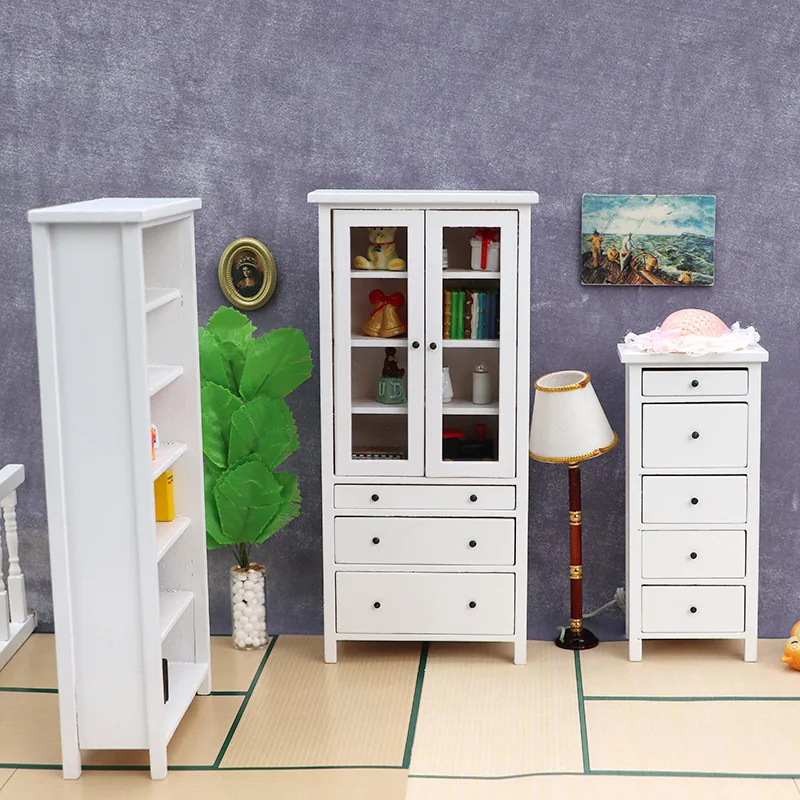 1:12 Dollhouse Miniature Furniture Multifunction Bookcase Study Bookshelf Model Storage Cabinet Decor Toy Doll House Accessories