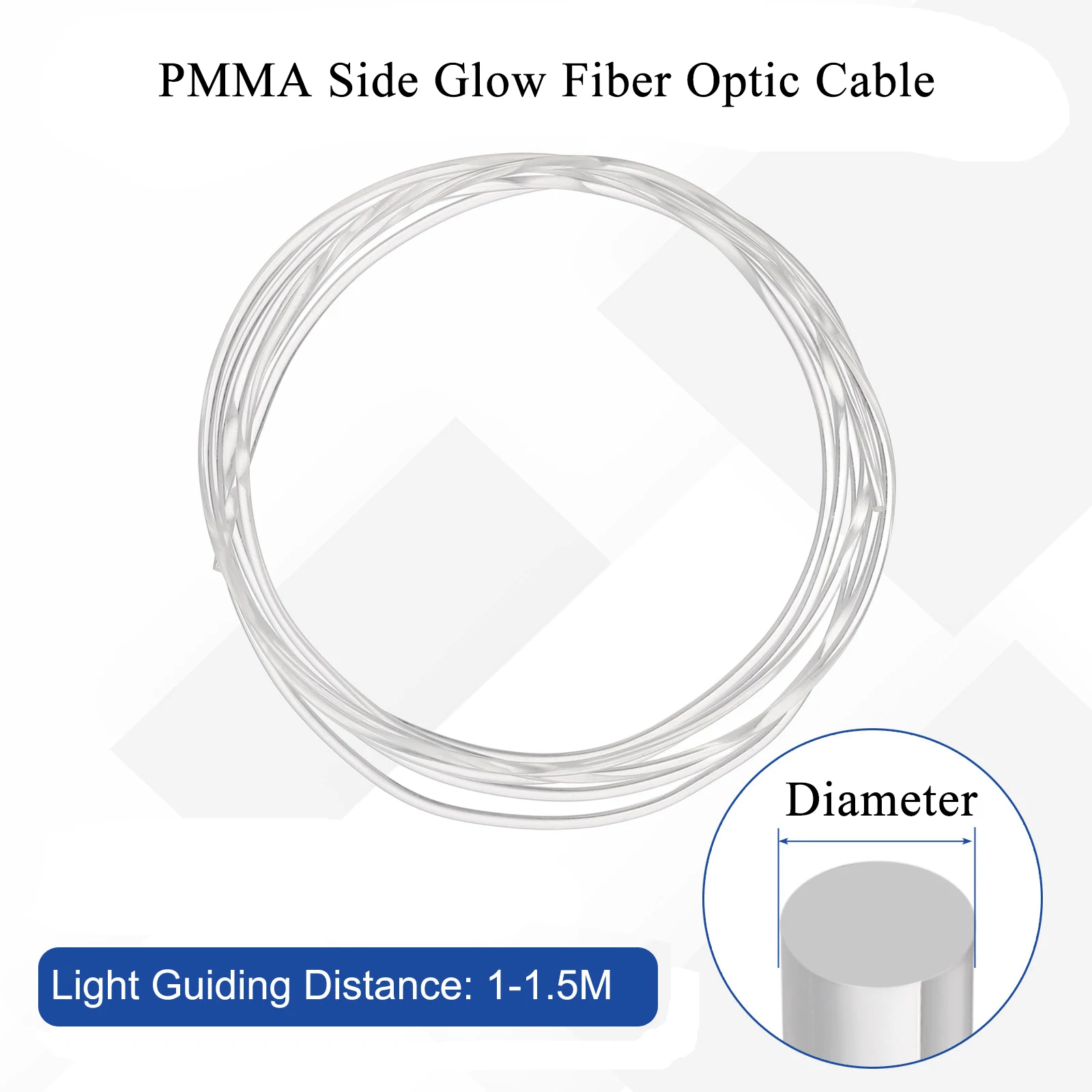 1/2/3Meter PMMA Side Glow Fiber Optic Light Guide Cable High Brightness Type Atmosphere Lighting 1.5/2/2.5/3/4/5/6mm Diameter