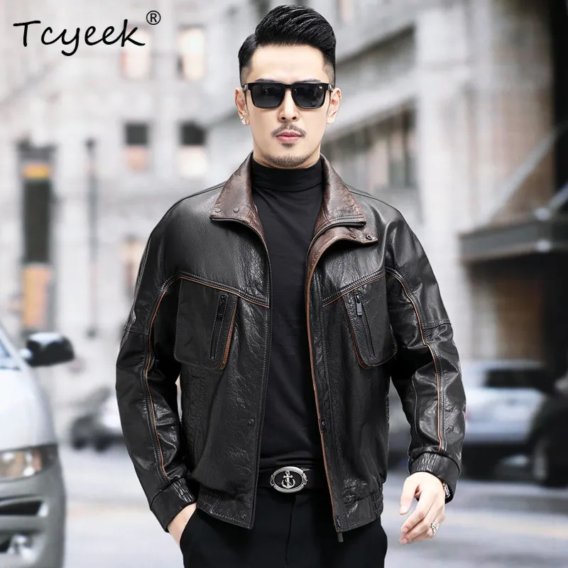 

Tcyeek Real Leather Jacket Men Autumn Clothes Top Layer Natural Cowhide Coat Men's Motocycle Jackets Trendy Jaqueta De Couro