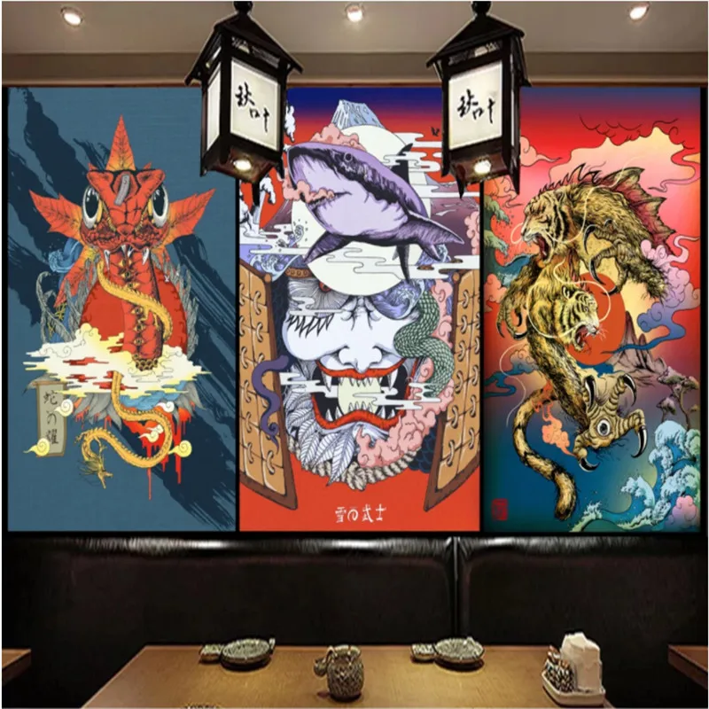 Japanese Ukiyo-e Monster 3D Photo Wallpapers for Sushi Ramen Japanese Cuisine Restaurant Industrial Decor Mural Wall Paper 3D