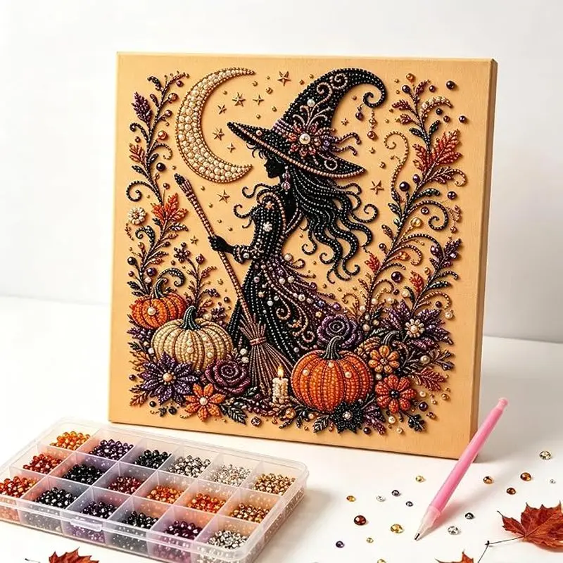 Halloween DIY Pearl Painting Kit Creative Ghost Theme Bead Art No Frame Adult Craft Home Decor Gift