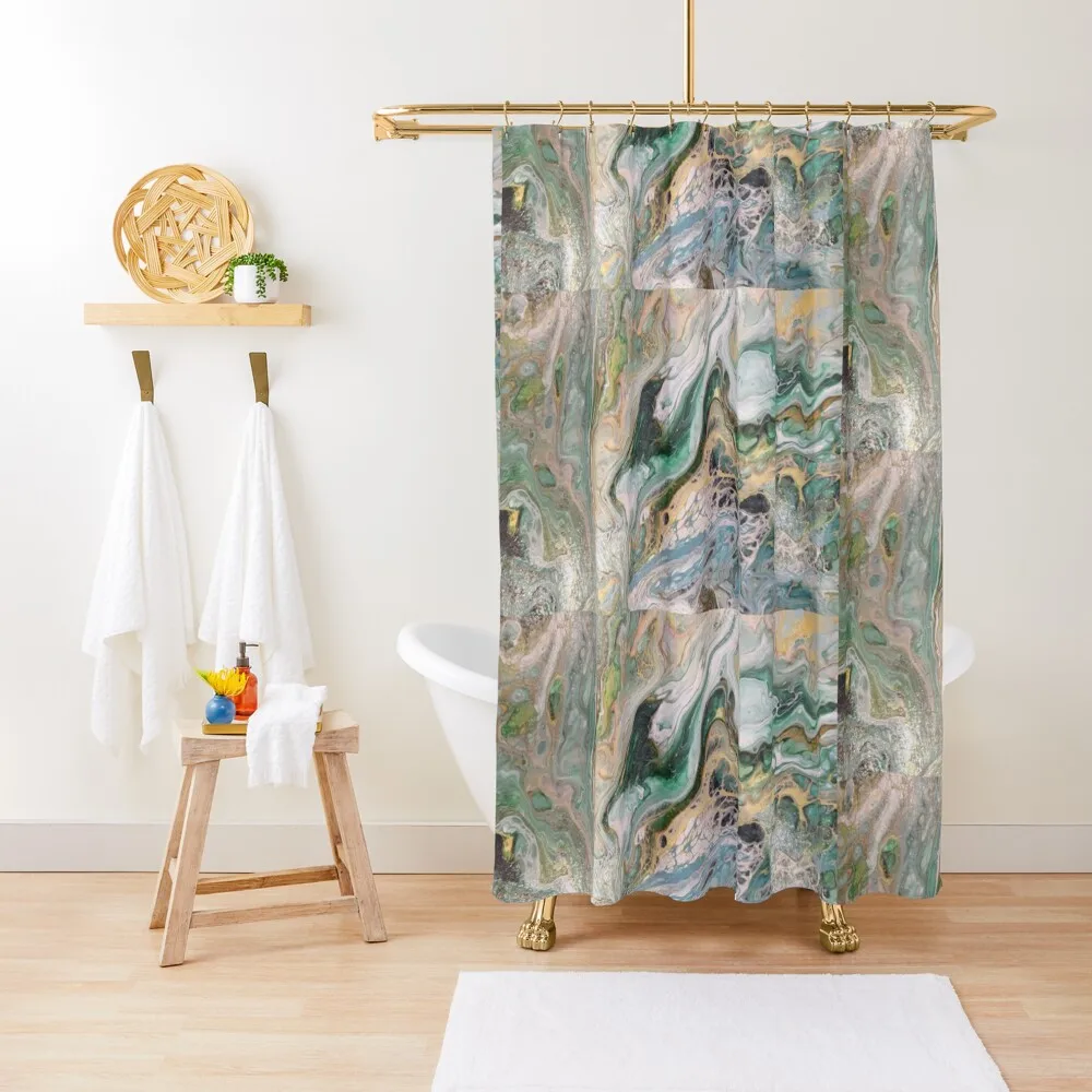 

Green Gold Shower Curtain Bathroom Deco Washable Waterproof Fabric Shower Anime Shower Anti-Mold Waterproof Curtain