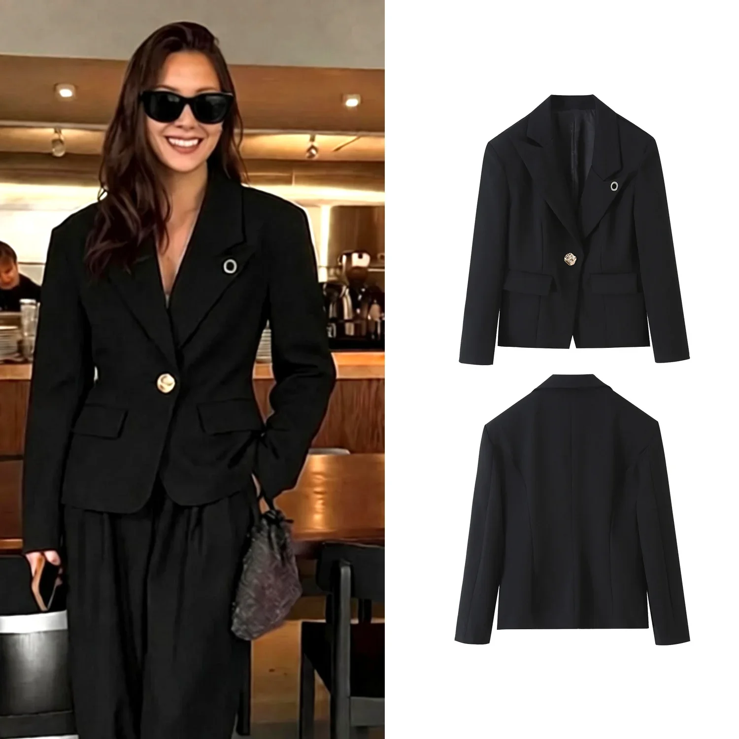 Black Blazer Women Spring Autumn Gothic Irregular Cropped Female Short Jackets Lady Vintage Long Sleeve Single Buckle Suit Coat