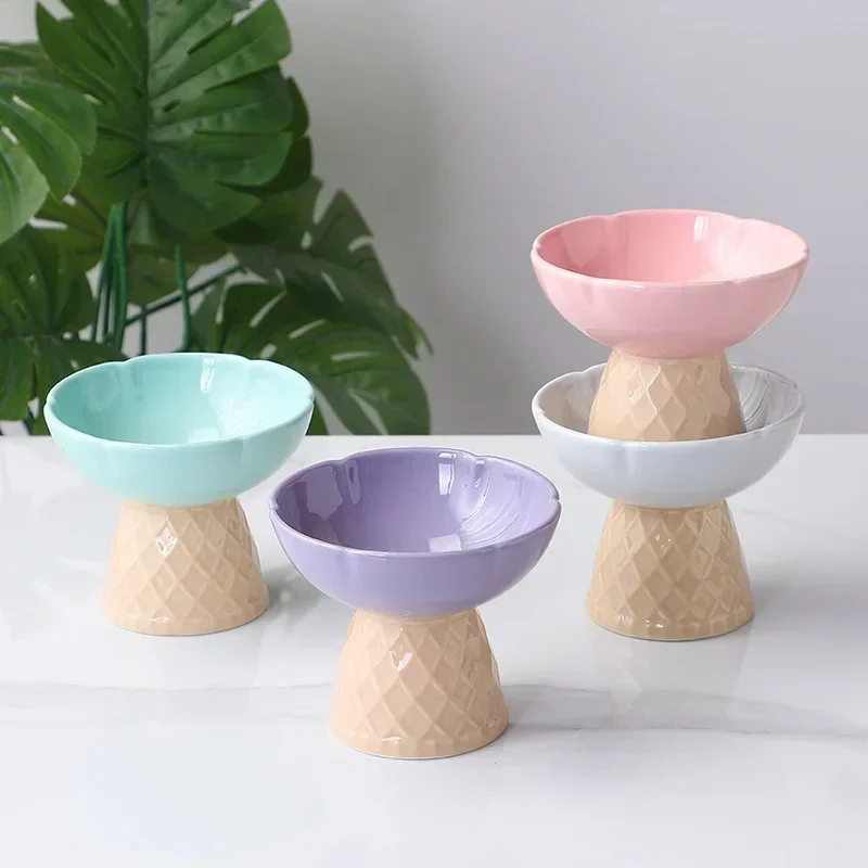 Cat Raised Ceramic Bowl Cute Pet Food Water Feeding Bowls Elevated Tilted Puppy Dogs Drinking Eating Bowl Pet Supplies