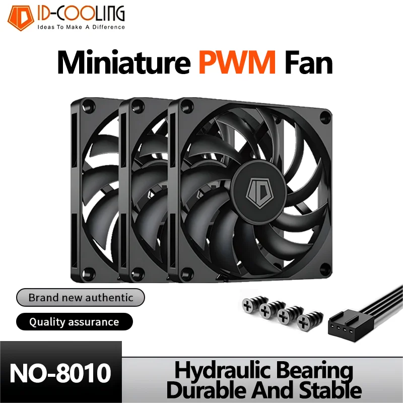 ID-COOLING NO-8010-PWM Case Fan 80mm 4Pin PWM Ultra-Thin CPU Cooling Fan 800-3000RPM Hydraulic Bearing PC Computer Ventilator
