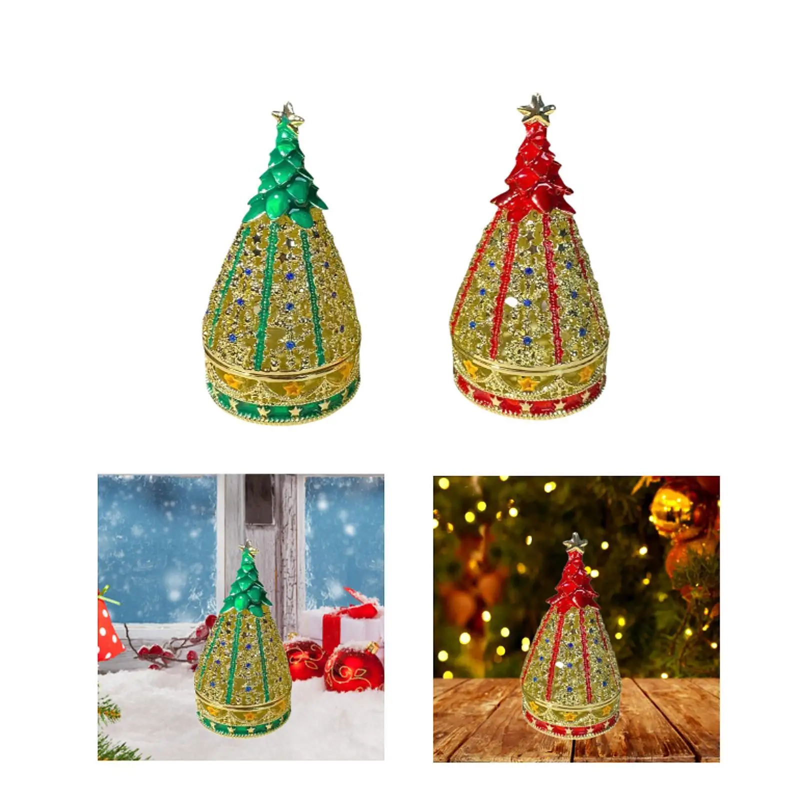 Christmas Tree Jewelry Trinket Box Handicraft Christmas Gift with Shinning Rhinestones Colorful A Surprise Gift Christmas Decor