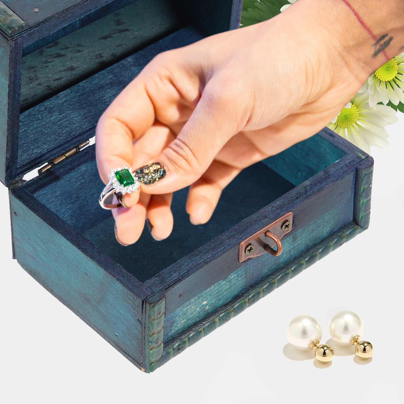 

1pcs Retro Wooden Jewelry Storage Organizer For Earrings Rings Trinkets Display Home Bedroom Vintage Container Large Capacity