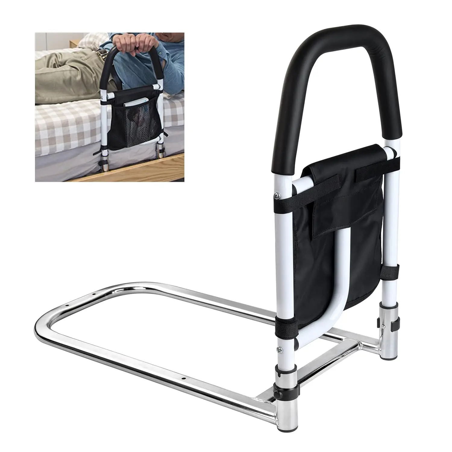 

Adjustable Bed Safety Rail Assist Handle Support Bar with Storage Bag Full Twin, Customized