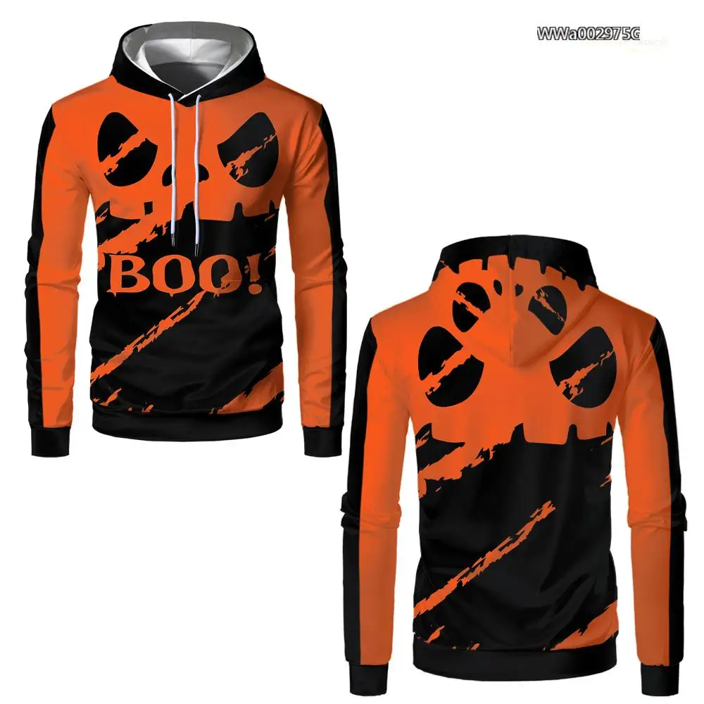 Halloween Ghost Face Print Hoodies Street Fashion Cosplay Long Sleeve Tops Unisex Festival Party Casual Sweatshirt Kid's Clothes