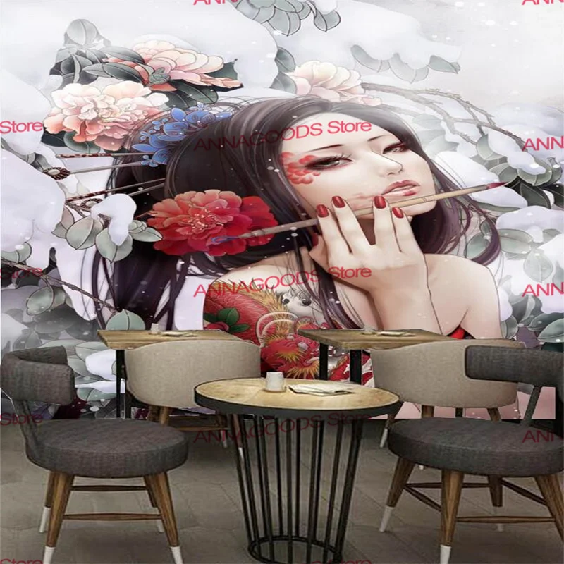 Custom Size 3D Japanese Geisha Wall Paper 3D Sushi Restaurant Izakaya Mural Hotel Tatami Decor Wallpaper Papel De Parede 3d