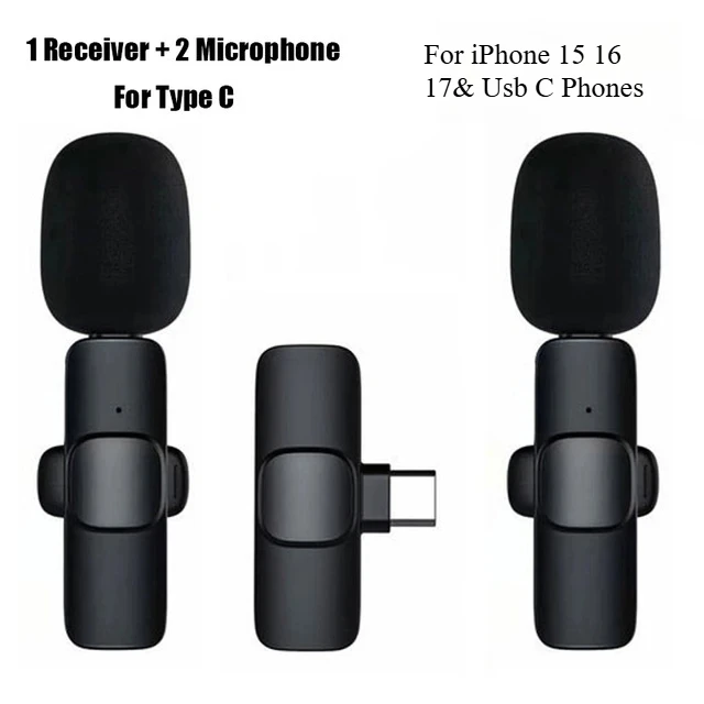 Mini Wireless Lavalier Microphone for Android Lapel Lav Mic with Noise Reduction For Vlog YouTube Audio Video Recording Mic