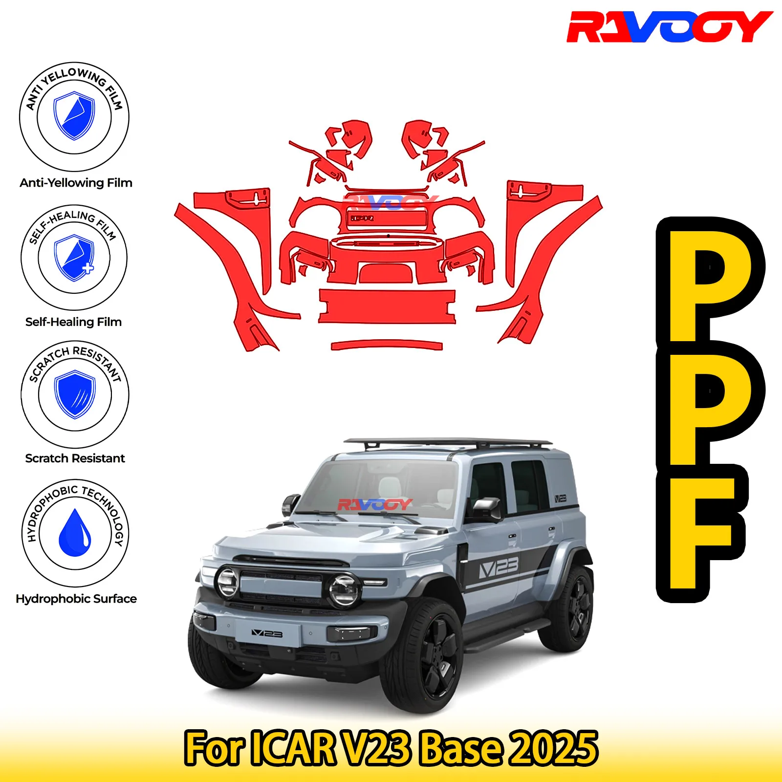

For ICAR V23 Base 2025 Glossy Matte Black Precut front PPF Kit Paint Protection Film