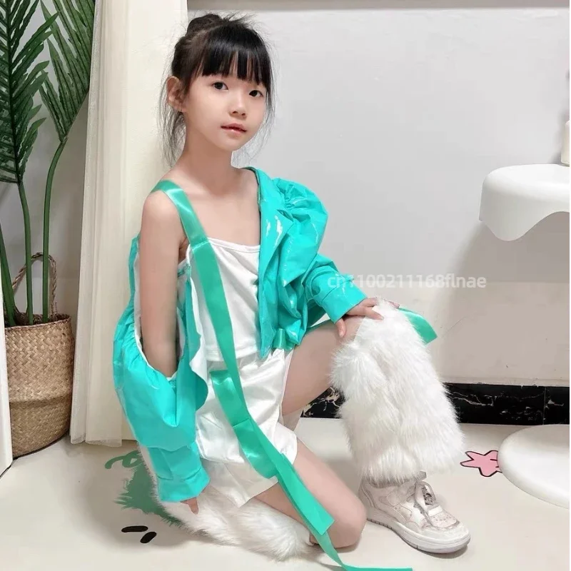 Stroje do jazzu dla dzieci, skórzane stroje w jaskrawych kolorach dla dziewcząt, modele grup dziewczęcych, zestawy kostiumów na wybieg sceniczny.