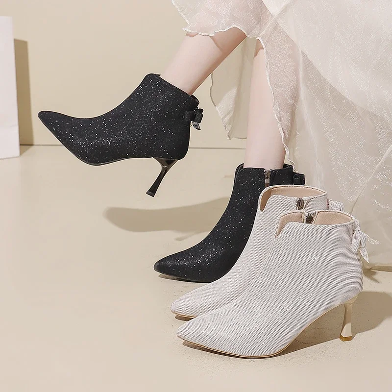 

Autumn and Winter Foreign Style Small High-heeled Booties Women's Fine Heel 2025 New Fashion Side Zipper Fashion Ankle Boots