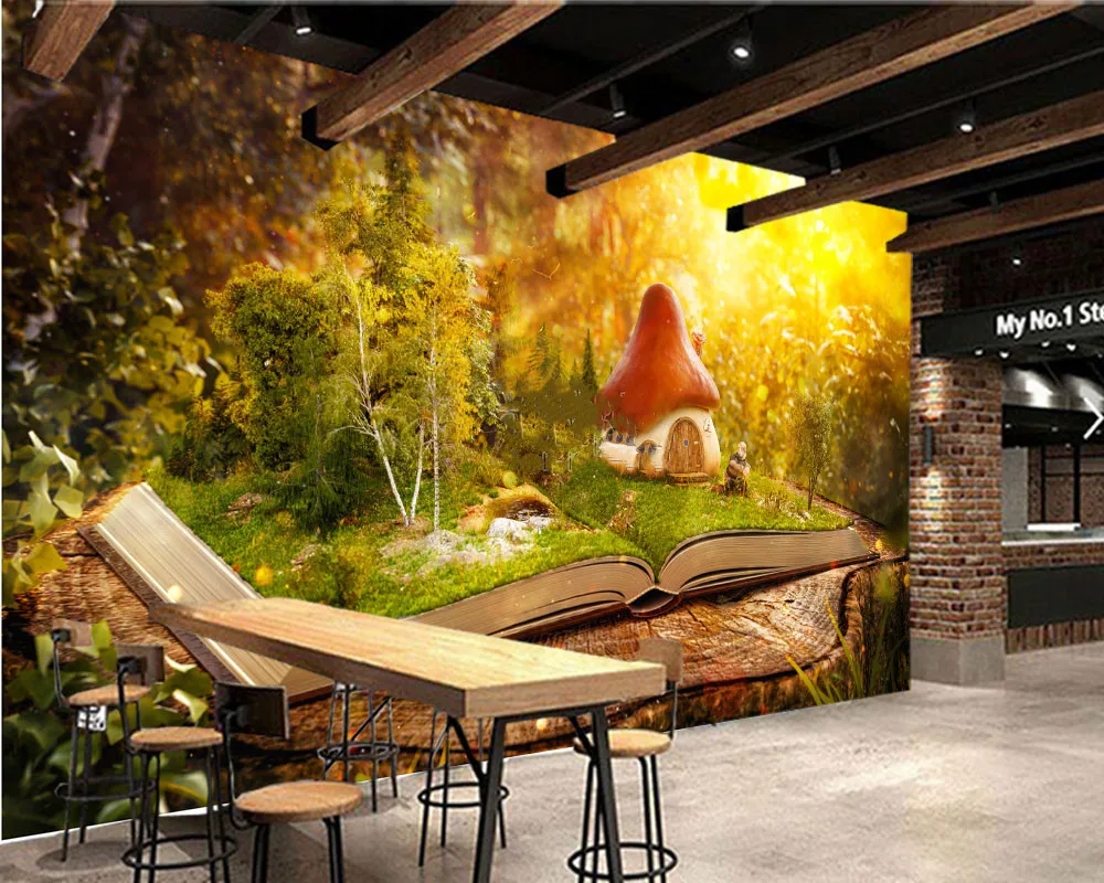 Papel de parede custom tropical Forest cartoon mushroom house  wallpaper mural,living room tv wall  bedroom home decor