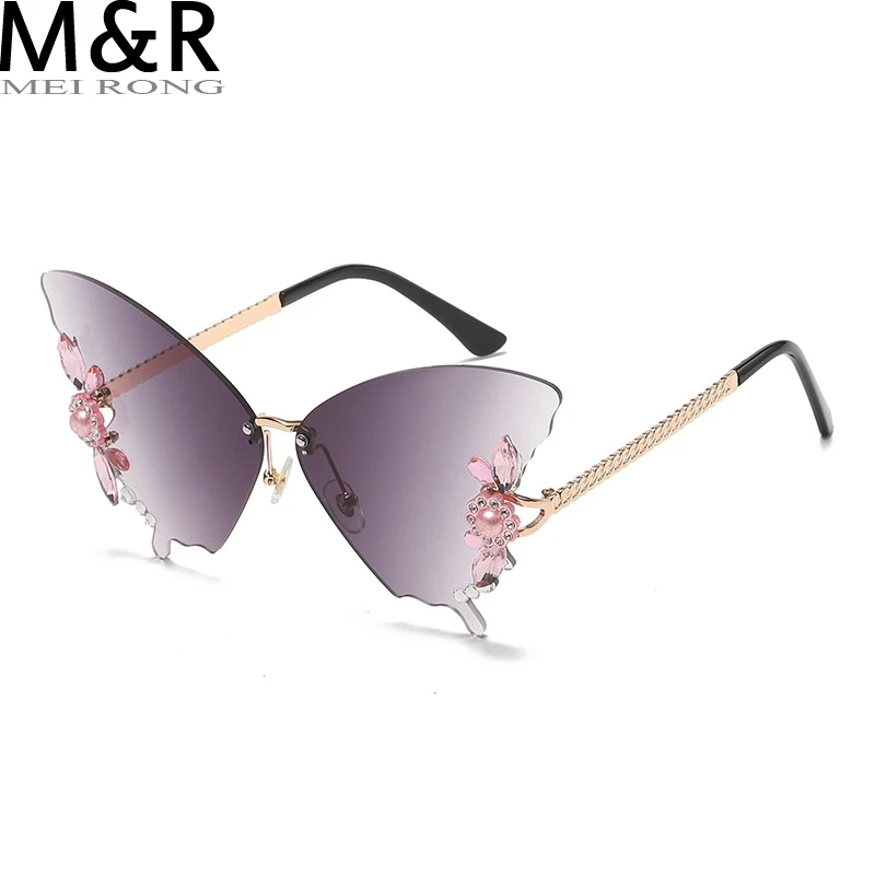 

Female Diamond Butterfly Sunglasses Women UV Protection Vintage Leisure Time Metal Rimless Sunglasses Eyewear Decoration