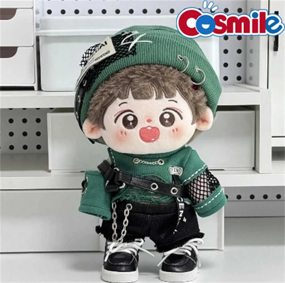 20cm Doll Clothes Rock Cool Guy Boy Earphone Fashion Green Knitted Hat Suit Stuffed Plushies Plush Doll Accessories Anime Toy