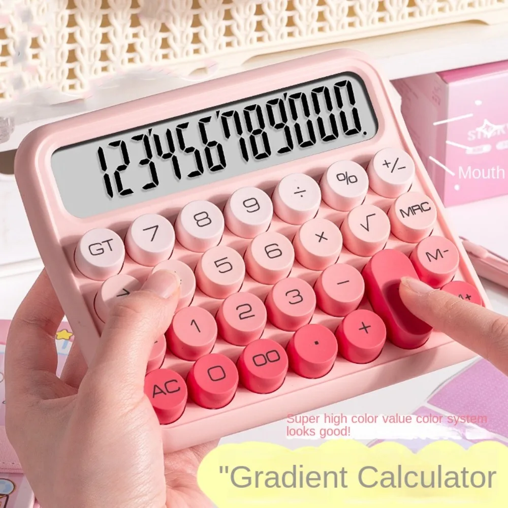Mechanical Buttons Retro Typewriter Calculator Large Screen Easy To Use Vintage Gradient Color Calculator Portable 12 Digit