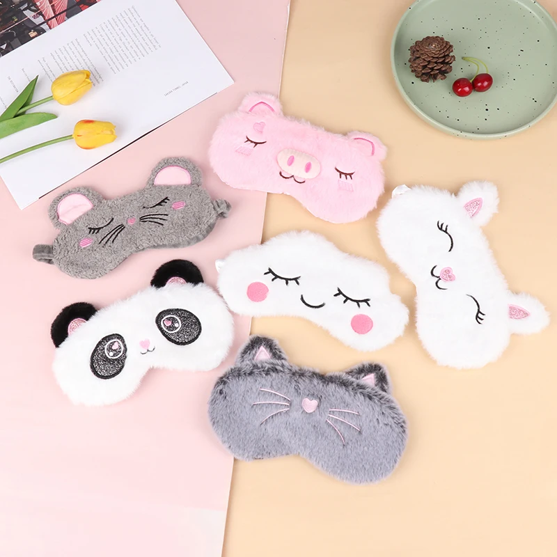 1PCS Plush Cute Grey Cat Eye Mask Sleeping Mask Eye Shade Cover Blindfold Eyeshade Eyepatch Suitable for Travel Home Gift