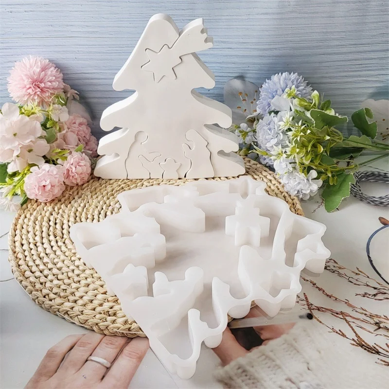 Christmas Tree Under the Wild Crisp Birth Candle Base Plug Silicone Mold DIY Gypsum Decoration Desktop Ornament Resin Mold craft