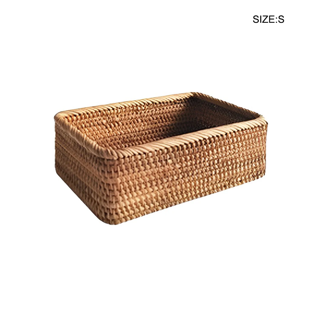 2/3 Rattan Storage Basket Rectangular Household Snack Organizer Container
