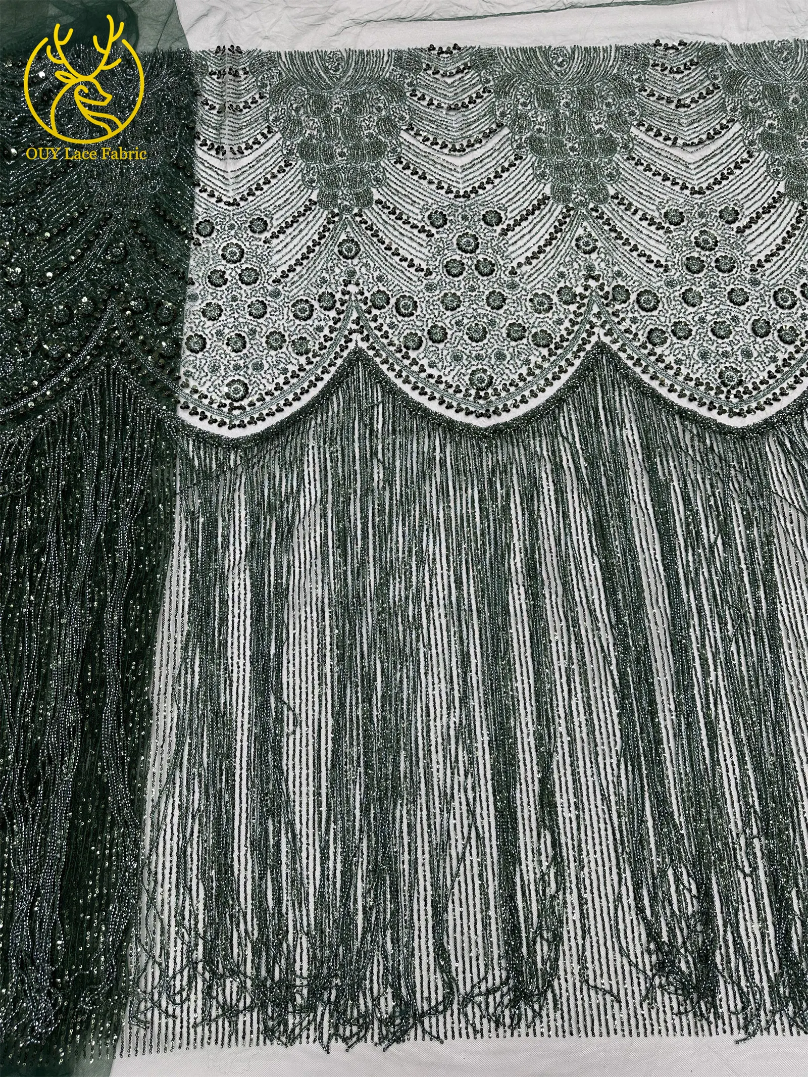 Goldener Afrikanischer Nigerianischer 3D-Perlen-Spitzenstoff 5 Yards Französischer Pailletten-Tüll Stickerei-Kleiderstoff für Damen Party Hochzeit Kleid Nähen – Detail 20