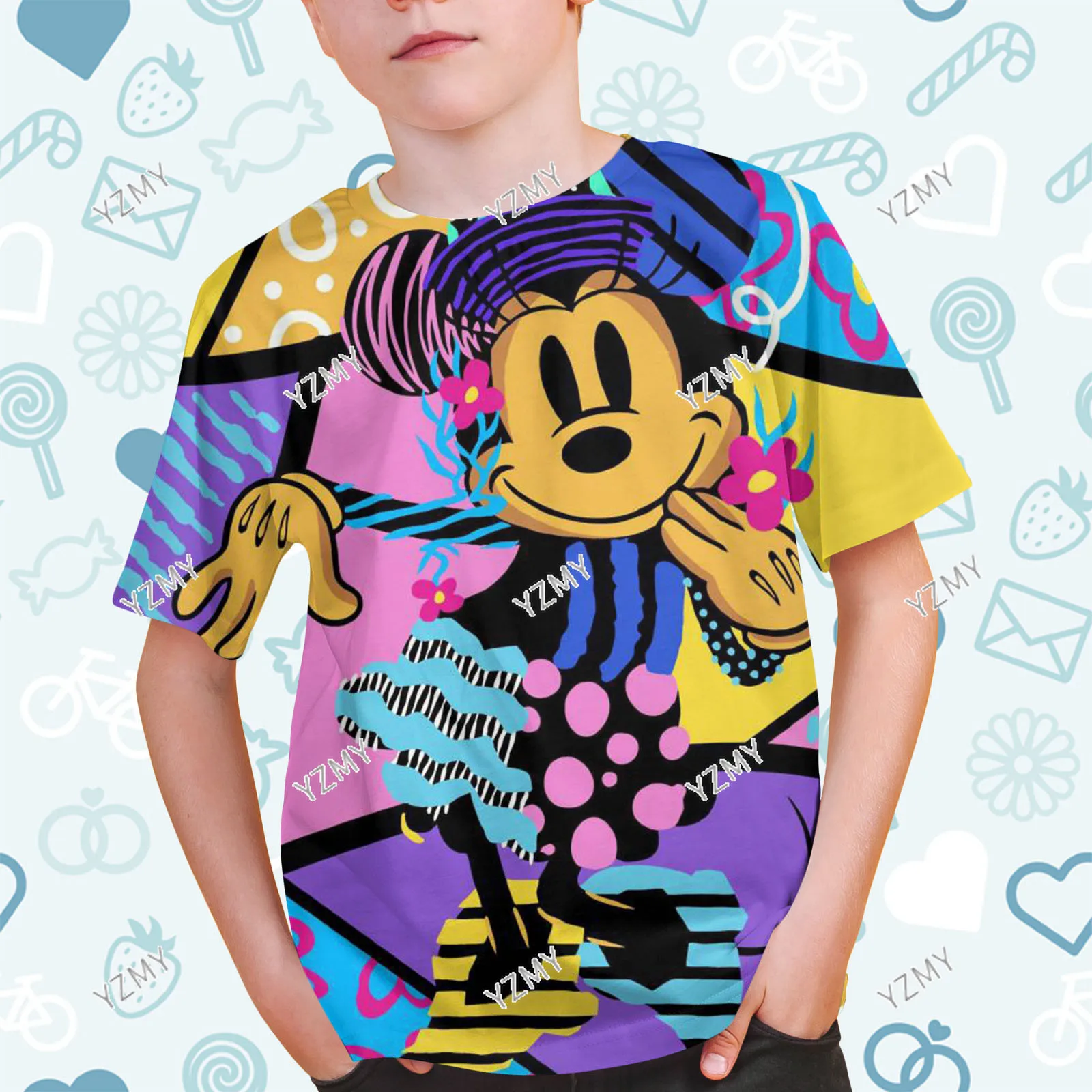 Camiseta infantil de mickey mouse 3D estampada, estilo casual, camiseta de streetwear, tops, desenhos animados, meninos, meninas, verão, 2022