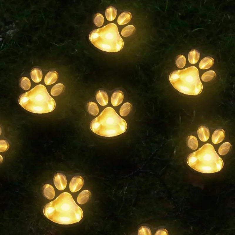 Solar Lights Outdoor Christmas Halloween Decoration Garden Courtyard Waterproof Lawn Light Solar Paw Print Lights Cat Dog Animal