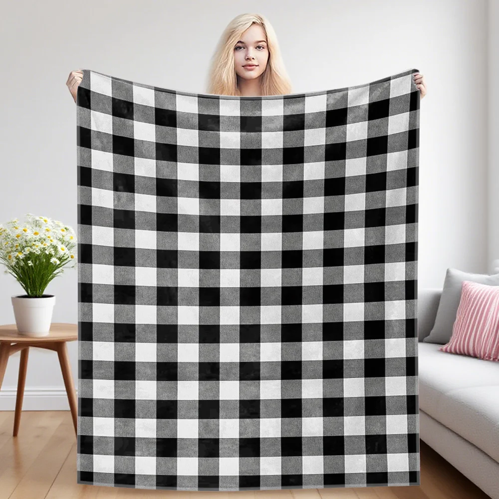 Grey Check Flannel Luxury Blanket, Lightweight And Comfortable Woolen Blanket, Ultra-Fine Fiber