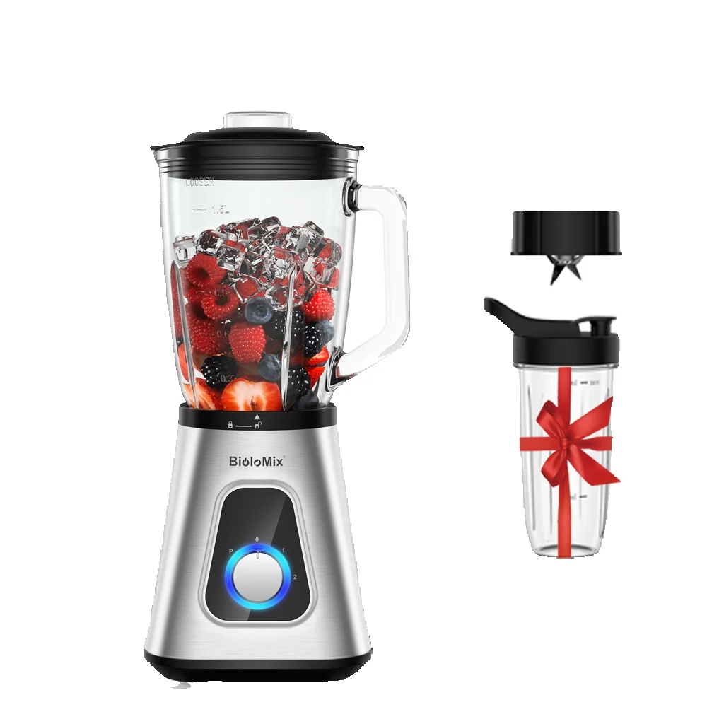 BioloMix Professioneller 1300-W-Mixer mit 1,5 l BPA-freiem Glaskrug, perfekt für gefrorene Smoothies und hausgemachte Saucen
