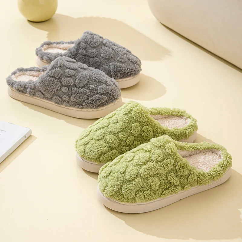 Winter Short Plush Warm Women Cotton Slipper Indoor Home Casual Toe Wrap Comfortable Slides Men Non-slip Autumn Thick Soled Shoe