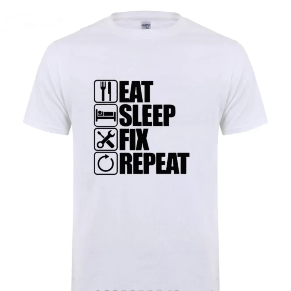 Eat Sleep Fix Repeat Mechanic Engineer T Shirt Funny Birthday Gift Father's Day Present For Men Dad Father Grandpa Cotton Tshirt