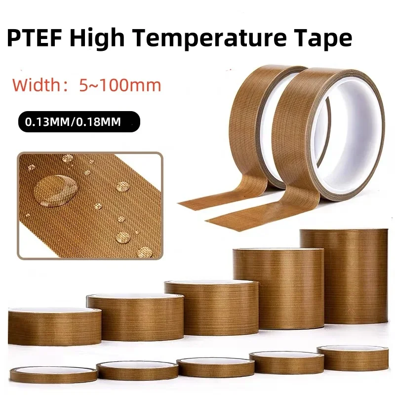 PTFE Tape Adhesive Cloth Insulated High Temperature Resistant Sealing PTFE Tapes Width 5~50mm Thickness 0.18mm 0.13mm