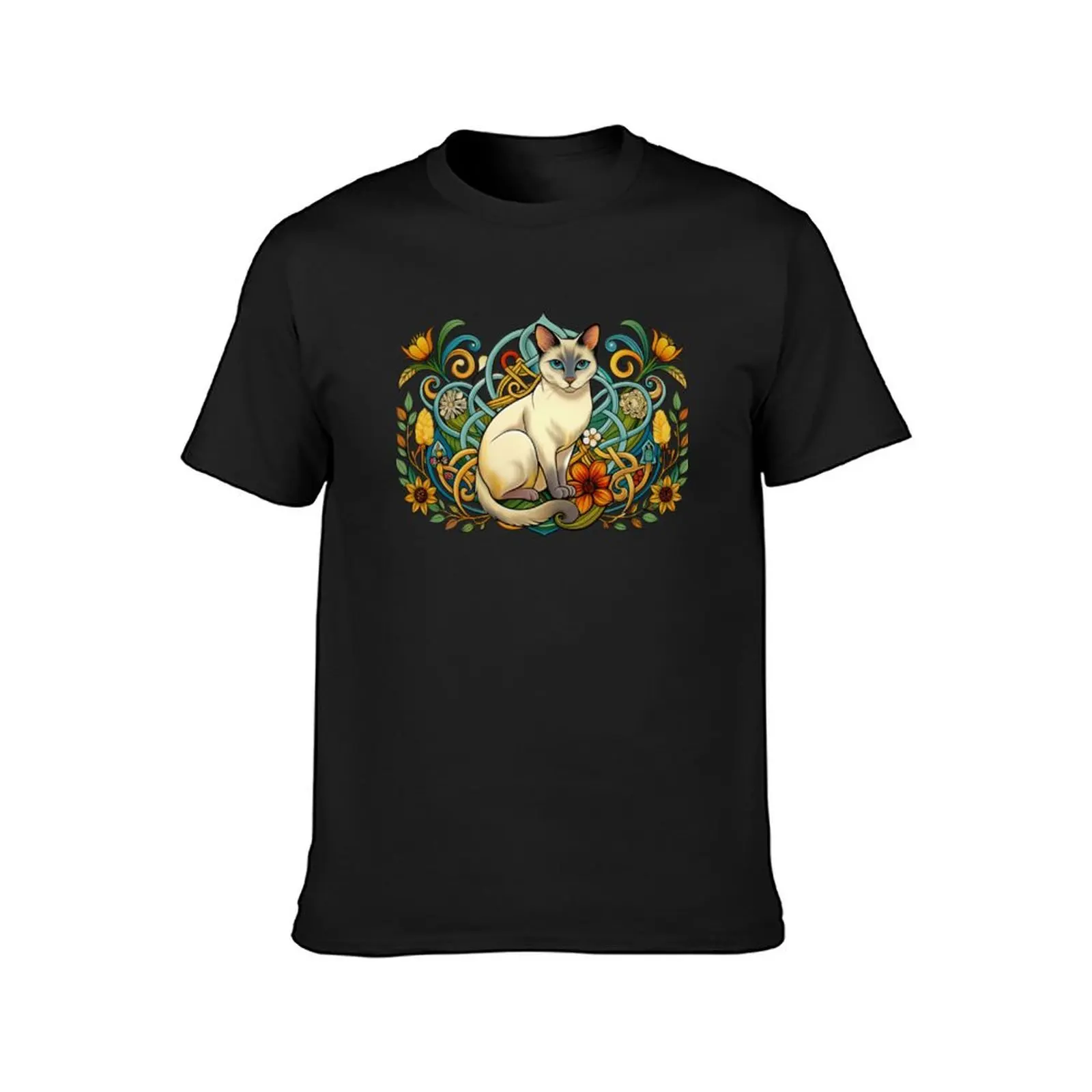 Siamese cat and knotwork T-Shirt for a boy oversizeds new edition blanks mens graphic t-shirts hip hop