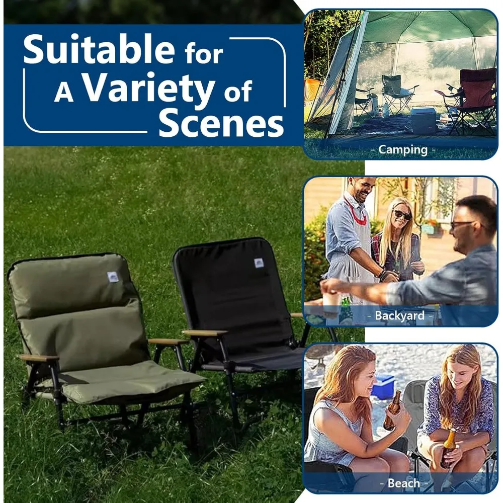 팔걸이가 있는 접이식 야외 해변 의자, 캠핑, 낚시, 잔디밭, 하이킹 및 해변 활동을 위한 내구성 있는 강철 프레임