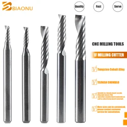 Biaonu 1 pz 3.175/4/6mm singolo flauto fresa a spirale Router di CNC Bit Up taglio fresa in metallo duro per plastica legno acrilico PVC