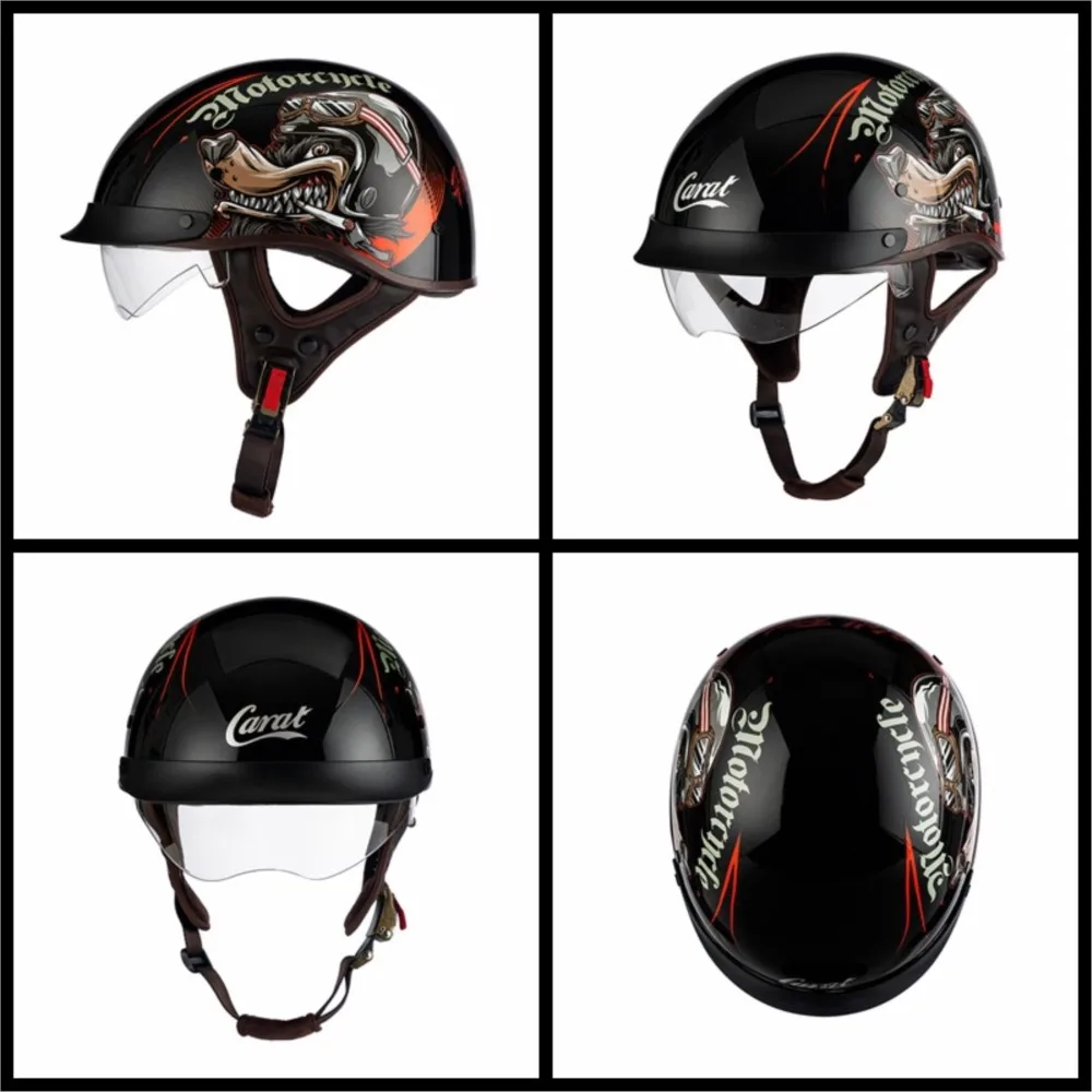 Retro Helmet Motorcycle Casco Moto Helmet Double Lens Half Face Multiple Patterns Fashion Cycling Helmet Scooter DOT Approved